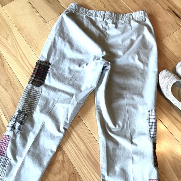 Upcycled Cropped Boho Patchwork Khaki Pants, Travel Leisure Women's Size 10 - Picture 14 of 14